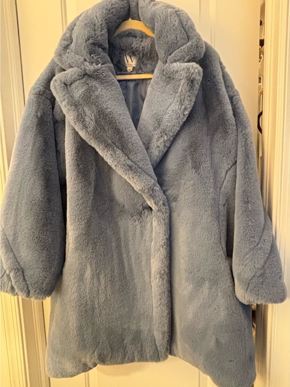 Worthington Plush Faux Fur Teddy Coat in Dusty Slate Blue